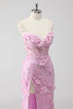 Lilás Strapless Coset Applique Sereia Vestido Longo Baile de Formatura com Fenda