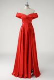 Vermelho Uma linha fora do ombro Ruched Long Prom Dress