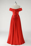 Vermelho Uma linha fora do ombro Ruched Long Prom Dress