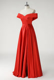 Vermelho Uma linha fora do ombro Ruched Long Prom Dress