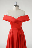 Vermelho Uma linha fora do ombro Ruched Long Prom Dress