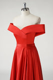 Vermelho Uma linha fora do ombro Ruched Long Prom Dress