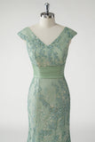 Verde V-Neck Sereia Appliques Sequins Cap Mangas Vestido de baile