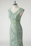 Verde V-Neck Sereia Appliques Sequins Cap Mangas Vestido de baile