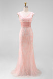 Verde V-Neck Sereia Appliques Sequins Cap Mangas Vestido de baile