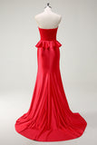 Red Sweetheart Sereia Vestido Longo Baile de Formatura com Fenda