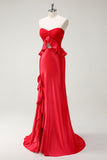 Red Sweetheart Sereia Vestido Longo Baile de Formatura com Fenda