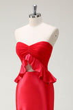 Red Sweetheart Sereia Vestido Longo Baile de Formatura com Fenda