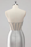 Cinzento Trompete/sereia Cetim Longo Vestido de Baile com Fenda