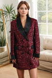 Sparkly Borgonha Bodycon Sequin Maxi Blazer Feminino