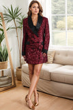 Sparkly Borgonha Bodycon Sequin Maxi Blazer Feminino