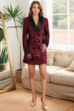 Sparkly Borgonha Bodycon Sequin Maxi Blazer Feminino