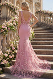 Vestido de Baile Longo Estilo Sereia com Alças Grossas e Padrão Floral em Taro com Capa