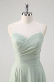 Matcha A Line Strapless Ruched Chiffon Vestido Longo Madrinha