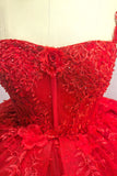 Sparkly Red Ball Gown Espaghetti Straps Beaded Quinceanera Dress with Appliques
