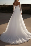 Organza Querida Marfim Uma Linha Vestido de Noiva com Mangas Longas