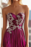 Chic Fuchsia Strapless Querida Long Prom Dress Com Bordado