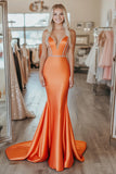 Chic Orange Sereia Strapless Long Prom Dress Com Missangas