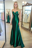 Chic Querida Verde Escuro Cetim Prom Dress