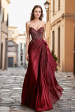 Burgundy cetim querida vestido de baile com bordado