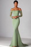 Sexy Sage Off the Shoulder Sereia Ruched Long Prom Dress com mangas compridas