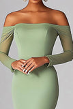 Sexy Sage Off the Shoulder Sereia Ruched Long Prom Dress com mangas compridas