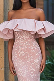 Blush Sereia Fora do Ombro Appliqued Long Prom Dress