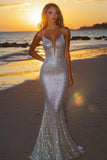 Sparkly prata sem costas sereia longo vestido formal