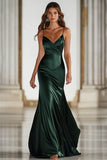 Espaguete Verde Escuro Correias Sereia Cetim Long Military Ball Dress