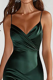 Espaguete Verde Escuro Correias Sereia Cetim Long Military Ball Dress