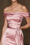 Blush Off The Shoulder Sereia Cetim Long Military Ball Dress