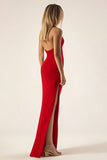 Red One Shoulder Sereia Cetim Long Military Ball Dress com Fenda