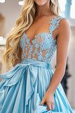 Queen Anne Sky Blue Ball Gown Mangas Vestido Longo Baile de Formatura