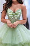 Dusty Sage Uma Linha Tiered Sweetheat Mangas Tulle Long Prom Dress