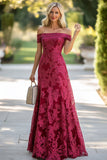 Burgundy Lace Uma linha fora do ombro Mãe do vestido da noiva