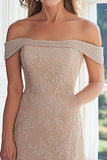 Off The Shoulder Taupe Uma Linha Renda Appliqued Mother of the Bride Dress