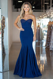 Marinha querida sereia Ruched Long Prom Dress