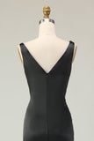 Preto Branco Bainha Deep V Neck Long Gala Dress