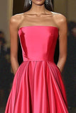 Melancia Uma Linha Cetim Strapless Vestido de Gala