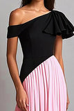Crepe preto e rosa Um vestido de gala de um ombro