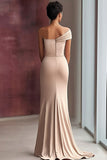 Luz Khaki Jersey Bainha Um Ombro Plissado Vestido de Gala