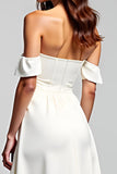 Linha-A Branco Fora do Ombro Chiffon Longo Vestidos Cerimónia