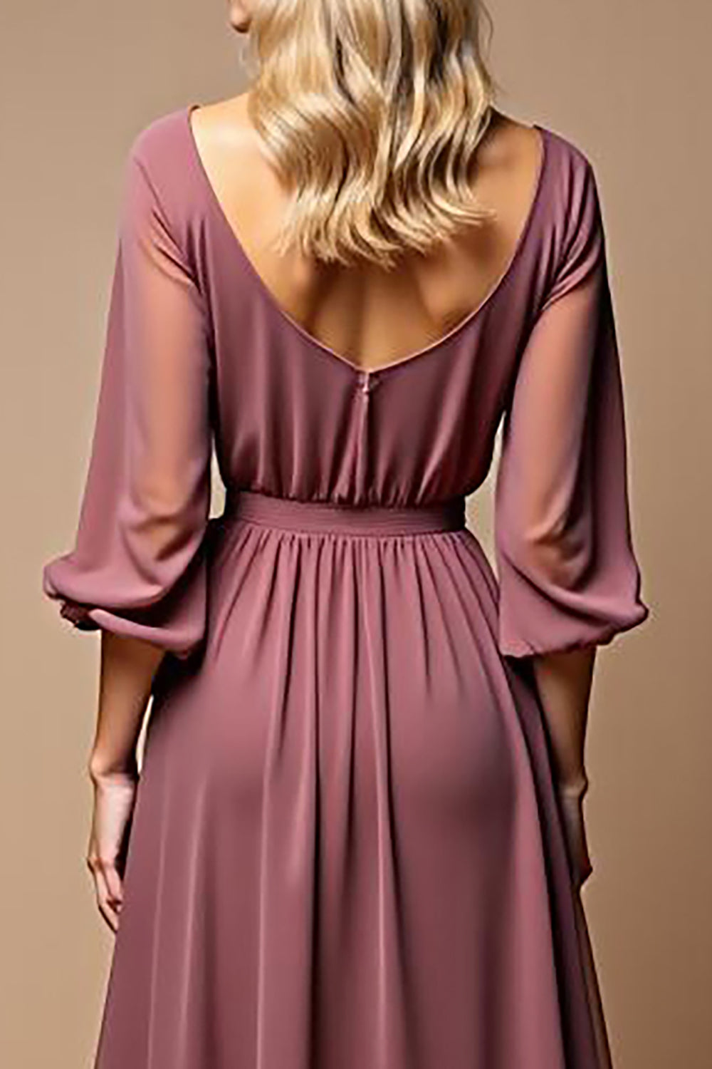 Malva Vintage Linha-A Decote em V Chiffon Longo Vestido Mae Noiva