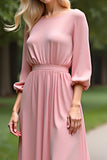 Rosa Meia Manga Chiffon Linha-A Longo Vestido Mae Noiva