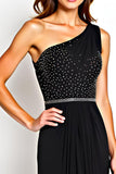 Um Ombro Preto Bainha Longo Vestido Mae Noiva com Miçangas