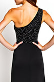 Um Ombro Preto Bainha Longo Vestido Mae Noiva com Miçangas