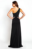 Um Ombro Preto Bainha Longo Vestido Mae Noiva com Miçangas
