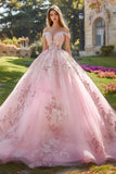 Blush Off the Shoulder Ball Gown Tulle Vestido Quinceanera com Apliques