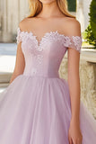 Tule roxo claro princesa fora do ombro vestido quinceanera com apliques