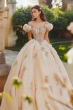 Princesa Blush Ball vestido fora do ombro tule vestido Quinceanera com apliques